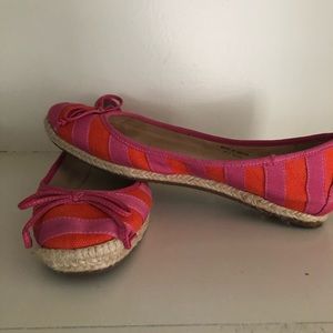 Kate Spade pink and orange striped espadrille.